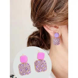 rappersshop Pink Luxurious Square Rhinestone Drop Dangle Earrings-picture-30