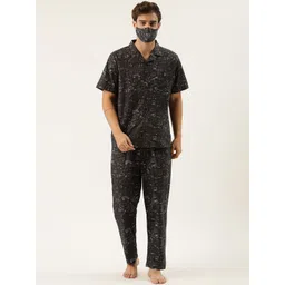 Rapra The Label Men Black & White Pure Cotton Printed Night Suit-picture-11
