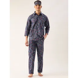 Rapra The Label Men Navy Blue & Multicoloured Printed Night suit With Eye Cover-picture-19