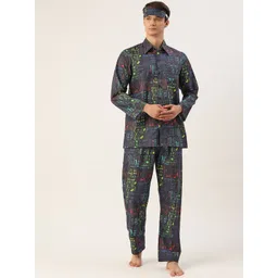 Rapra The Label Men Navy Blue & Multicoloured Printed Night suit with Eye Cover-picture-16