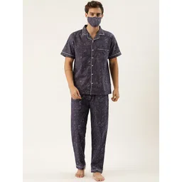 Rapra The Label Men Navy Blue & White Pure Cotton Printed Night Suit-picture-13