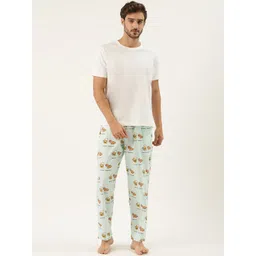 Rapra The Label Men Turquoise Blue Cotton Graphic Printed Lounge Pants-picture-38