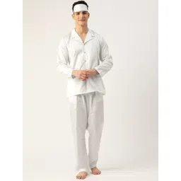 Rapra The Label Men White Solid Pure Cotton Pyjamas Set with Sleeping Eye Mask-picture-23