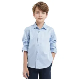 Rare Ones Boys Blue Cotton Blend Solid Shirt-picture-37