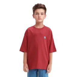 Rare Ones Boys Drake Red Cotton Solid Slip-On Closure Oversized T-Shirt-picture-18