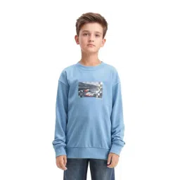 Rare Ones Boys Dune Pastel Blue Cotton Blend Sticker Print Oversized Sweatshirt-picture-39