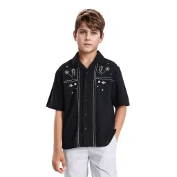 Rare Ones Boys Foke Black Cotton Embroidered Button Closure Regular Fit Shirt-picture-38