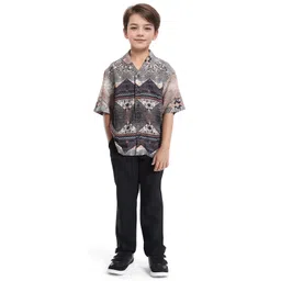 RARE ONES Boys Geometric Printed Cuban Collar Short Sleeves Casual Shirt-picture-10