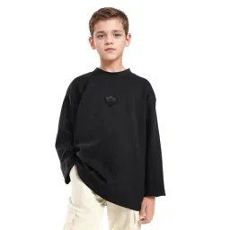 Rare Ones Boys Kai Black Cotton Slip-On Crew Neck Long Sleevess Plain Sweatshirt-picture-20