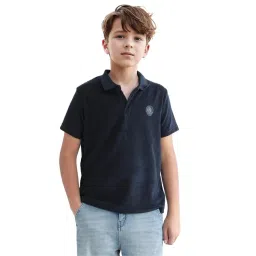 Rare Ones Boys Navy Cotton Blend Applique Polo T-Shirt-picture-17