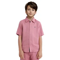 Rare Ones Boys Pink Cotton Solid Shirt image 1