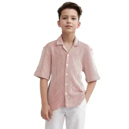 Rare Ones Boys Rust Cotton Blend Striped Shirt-picture-41