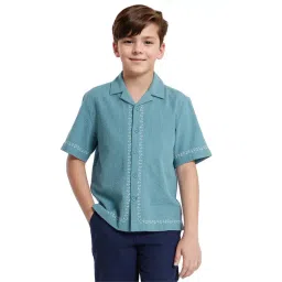 Rare Ones Boys Teal Cotton Embroidery Shirt-picture-27