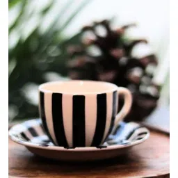 rare planet Handcrafted Black and White Striped Ceramic Cup and Saucer Set-picture-18