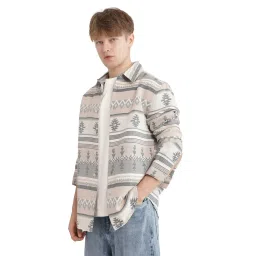 Rare Rabbit Beige Relaxed Fit Jacquard Shirt image 4