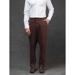 Rare Rabbit Brown Regular Fit Solid Trousers-picture-22