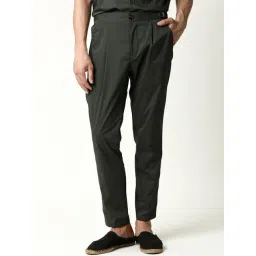 Rare Rabbit Green Cotton Solid Slim Fit Formal Trousers image 1