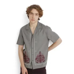 Rare Rabbit Grey Relaxed Fit Embroidered Shirt-picture-39