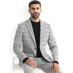 RARE RABBIT Men Bostic Tailored Fit Checked Single-Breasted Blazer-picture-34