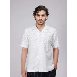 RARE RABBIT Men Comfort Boxy Fit Textured Cuban Collar Cotton Casual Shirt-picture-11