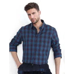 RARE RABBIT Men Comfort Button-Down Collar Tartan Checked Cotton Boxy Casual Shirt-picture-14