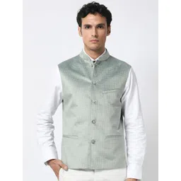 RARE RABBIT Men Emerald Slim Fit Woven Emerald Nehru Jacket-picture-34