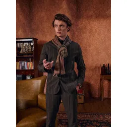 RARE RABBIT Men Washed Striped Biker Jacket with Patchwork-picture-26