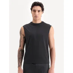 Rare Rabbit Nats Black Viscose Regular Fit Plain Stretchable Sleeveless Vest-picture-42