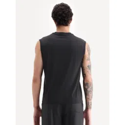 Rare Rabbit Nats Black Viscose Regular Fit Plain Stretchable Sleeveless Vest image 2