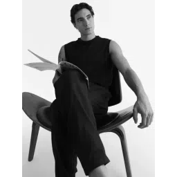 Rare Rabbit Nats Black Viscose Regular Fit Plain Stretchable Sleeveless Vest image 4