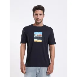 Rare Rabbit Navy Blue Regular Fit Printed T-Shirt-image-30