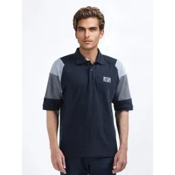 Rare Rabbit Navy Relaxed Fit Colorblock Polo T-Shirt-picture-11
