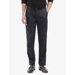 Rare Rabbit Navy Relaxed Fit Solid Trousers-picture-35