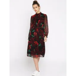 Rare Black & Red Floral Print A-Line Dress-picture-41