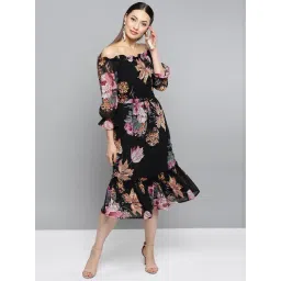 Rare Black Floral Print A-Line Dress-picture-36