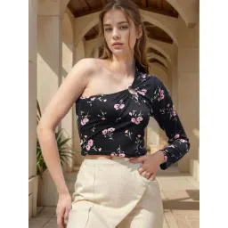 Rare Black Floral Print Crop Top-picture-51