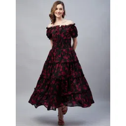 Rare Black Floral Print Fit & Flare Dress-image-23