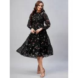 Rare Black Floral Print Midi Dress-image-47