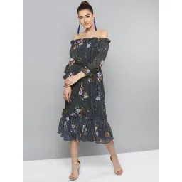 Rare Blue Floral Print A-Line Dress-picture-39