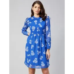 Rare Blue Floral Print A Line Dress-picture-41