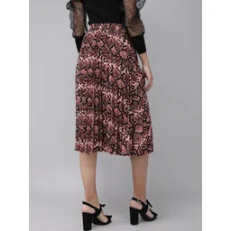 RARE Daring Black and Pink Animal Printed Accordion Pleated A-Line Midi Skirt-picture-48