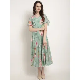 Rare Green Floral Print A-Line Dress-picture-19