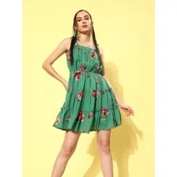 Rare Green Floral Print A Line Dress-picture-18