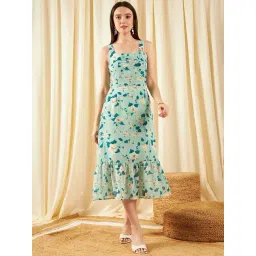 Rare Green Floral Print A-Line Dress-picture-20