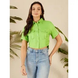 Rare Green Rayon Regular Fit Crop Shirt-picture-33