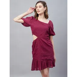 Rare Maroon Geometric A Line Dress-picture-34