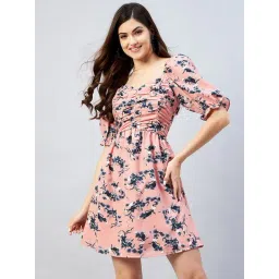 Rare Peach Floral Print A Line Dress-image-3