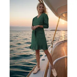 RARE Puff Sleeve Crepe A-Line Dress-picture-25