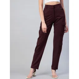 RARE Women Burgundy High-Rise Cargos Trousers-picture-14