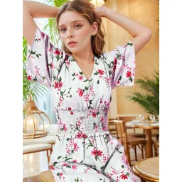 RARE Women Floral Printed V-Neck Maxi Dress-picture-11